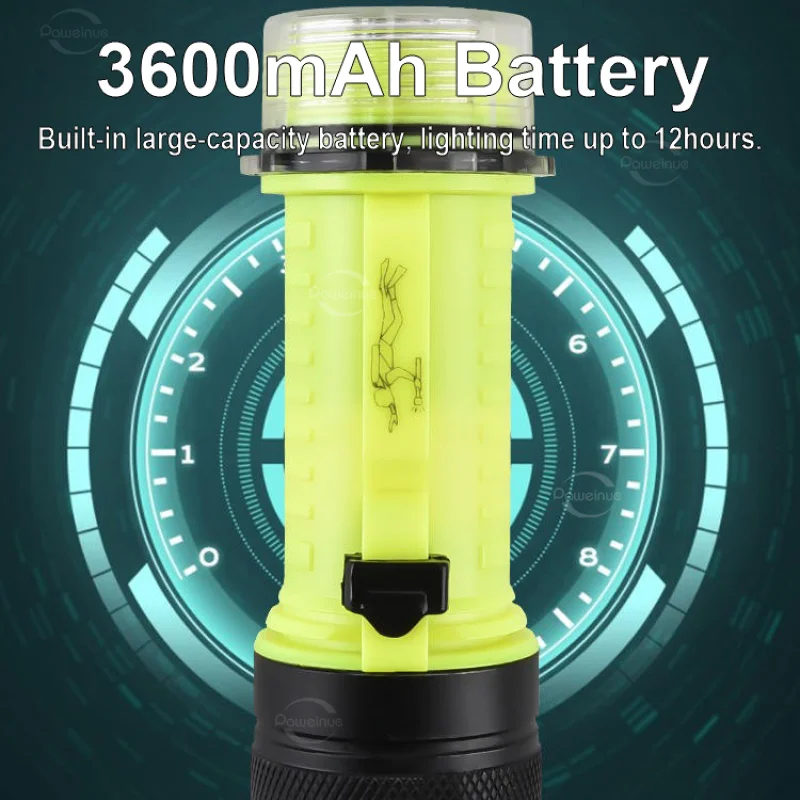 Diving Flashlight Rechargeable Strong Light Professional Diving Torch Scuba IPX8 Waterproof Submersible Fishing Lamp At Night