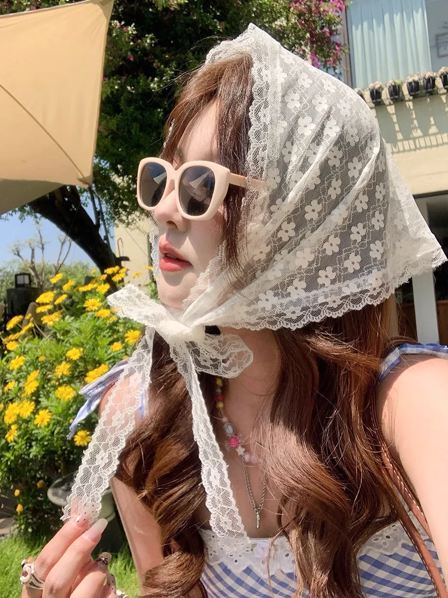 

New Triangle Short Skirt Half Skirt Butt Curtain Skirt Lace Trim Small Apron Knitting Lace Stacked Ins Korean Women Headscarf