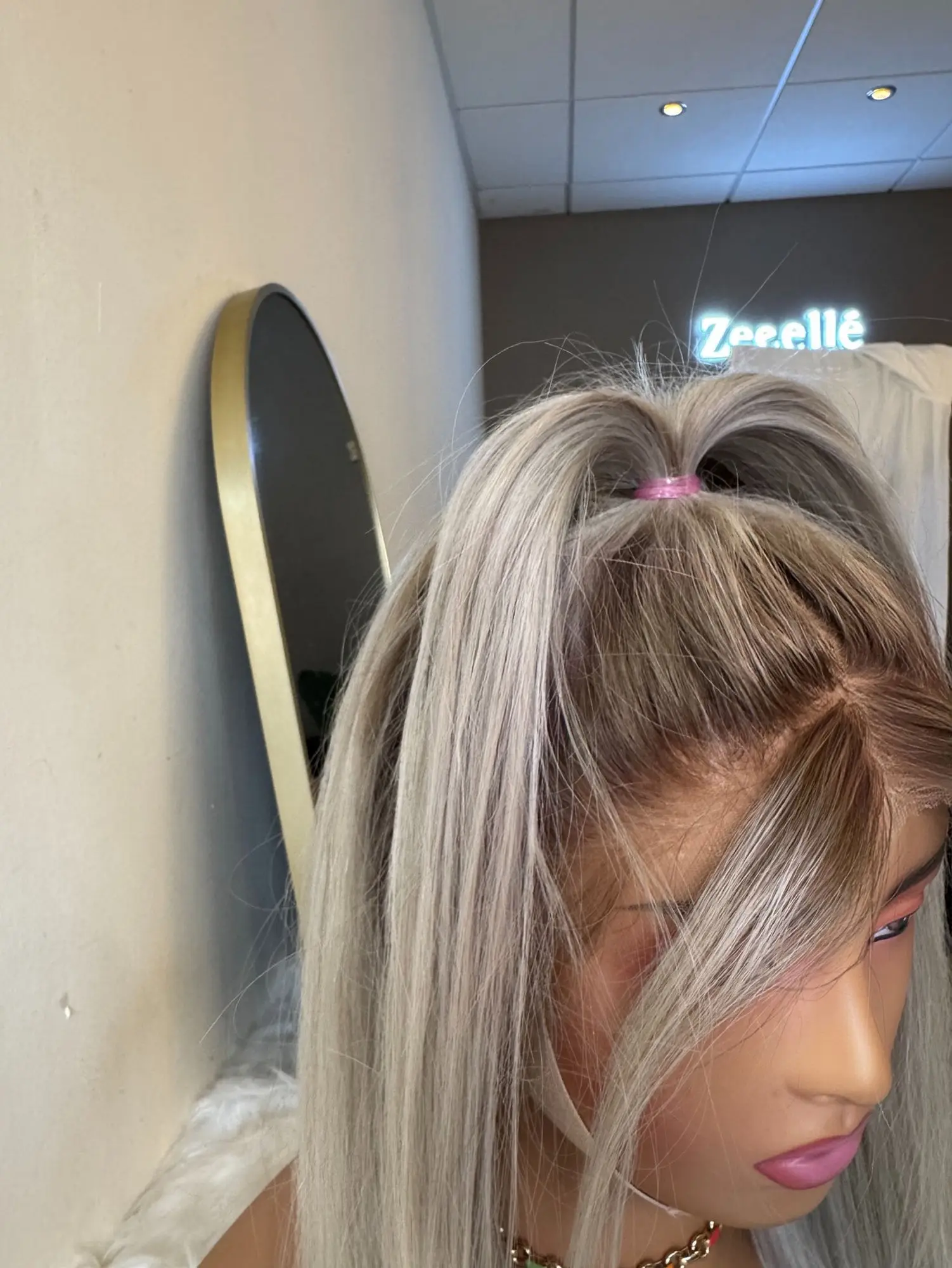 الجزء الأوسط أومبير رمادي شقراء فاخرة الاصطناعية الدانتيل شعر مستعار أمامي طويل طبيعي مستقيم شعر مستعار عالية الجودة المرأة على التخليص #3