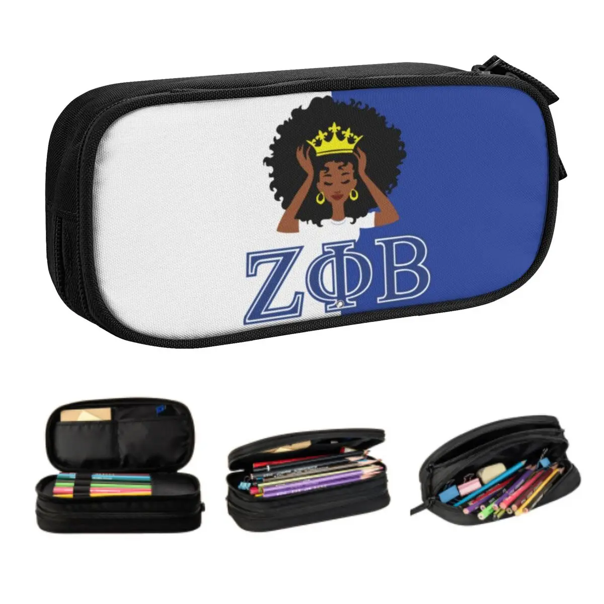 Custom Zeta Phi Beta Sorority Kawaii Pencil Cases Girls Boys Large Capacity ZOB Greek Letter 1920 Pencil Box Students Stationery