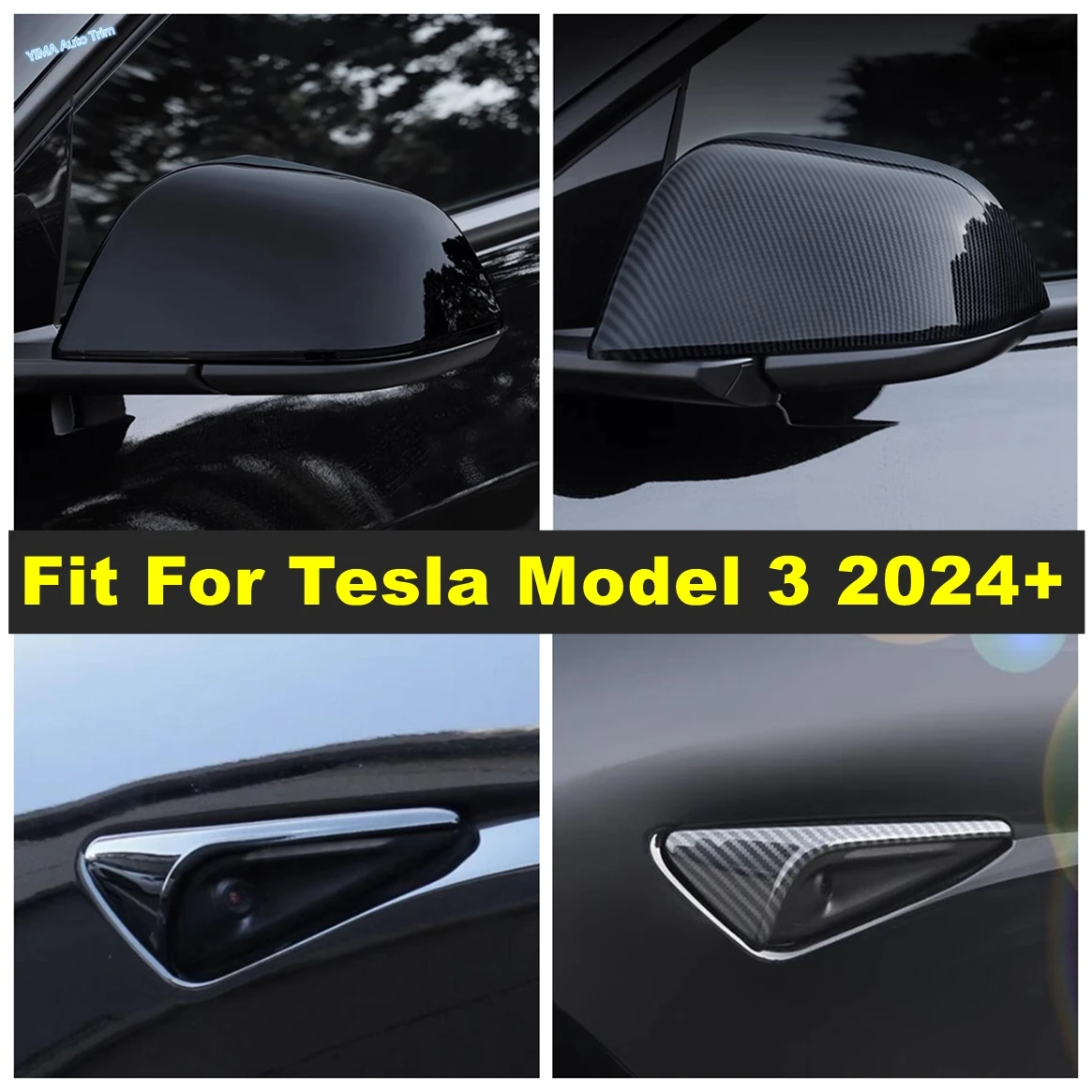 

Car Camera Protector / Wing Case Rearview Mirror Decor Panel Cover Trim For Tesla Model 3 2024 Black / Carbon Fiber Accessories