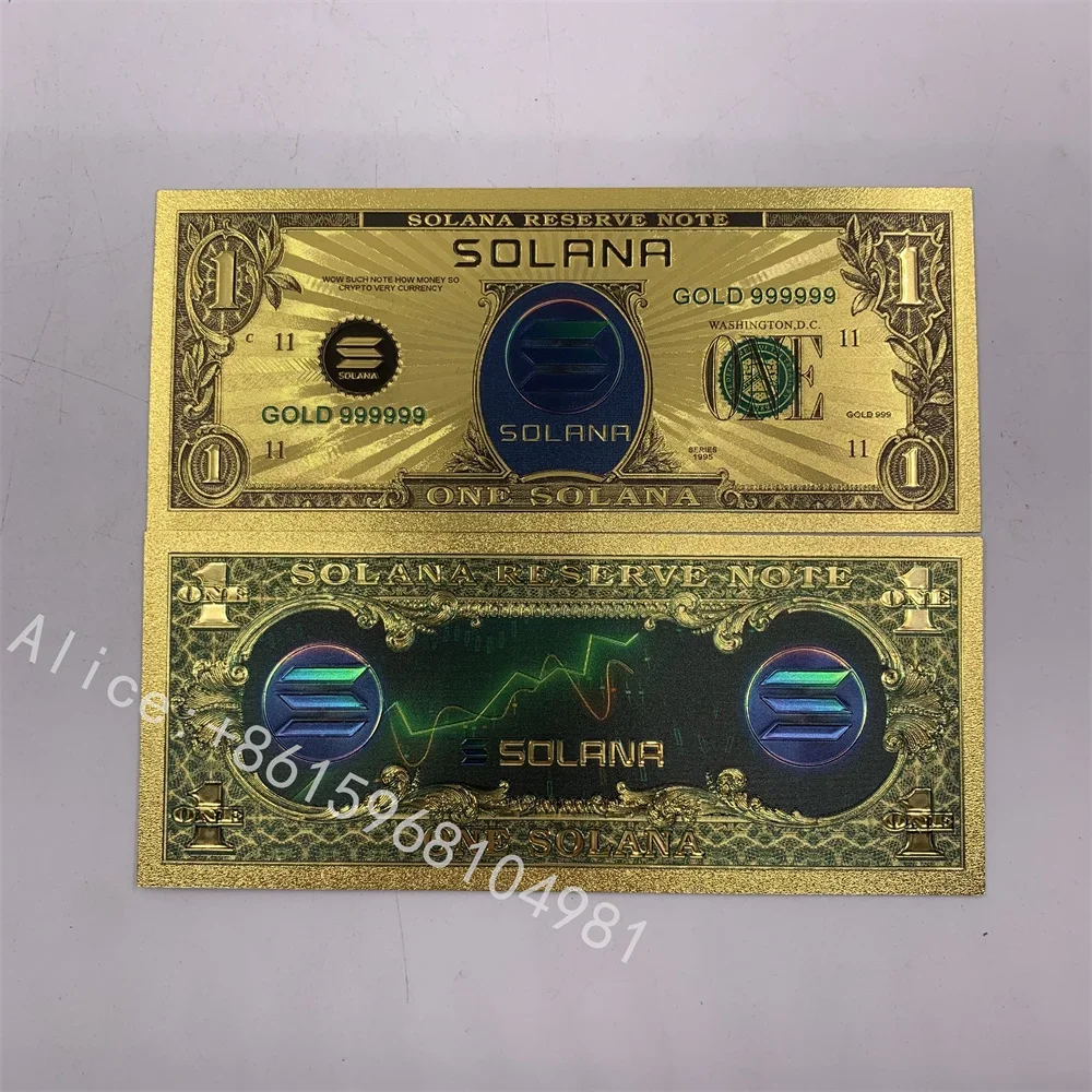 

Gold foil Banknote 1 dollar Solana Crypto Blockchain Cryptocurrency SOL Golden Cards Ticket for Great Fans Gift