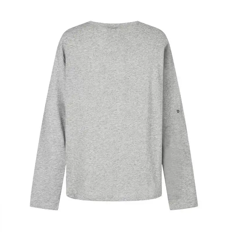 High Street Punk Style Men's Letter Print Longs Leeve T Shirt Grey Loose Casual Base Pullover Top JZRS