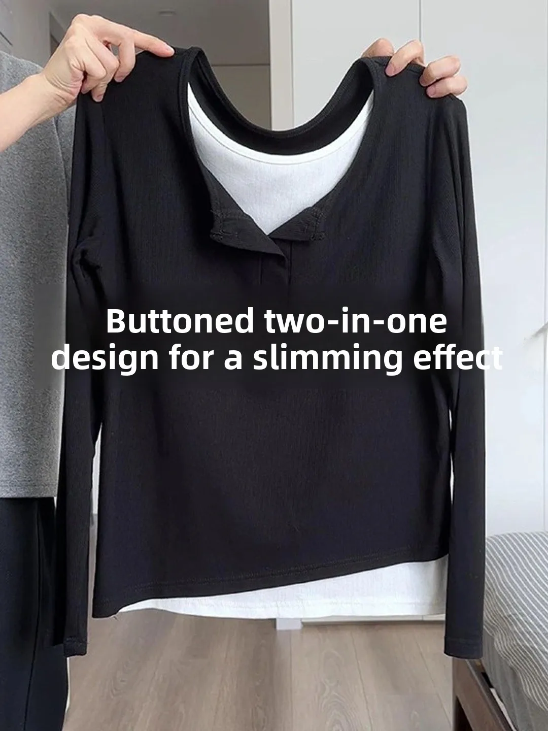plus Size Color Block Long Sleeve T-Shirt Women's Autumn Base Shirt Top Slimming Effect Korean Style Creative Pattern
