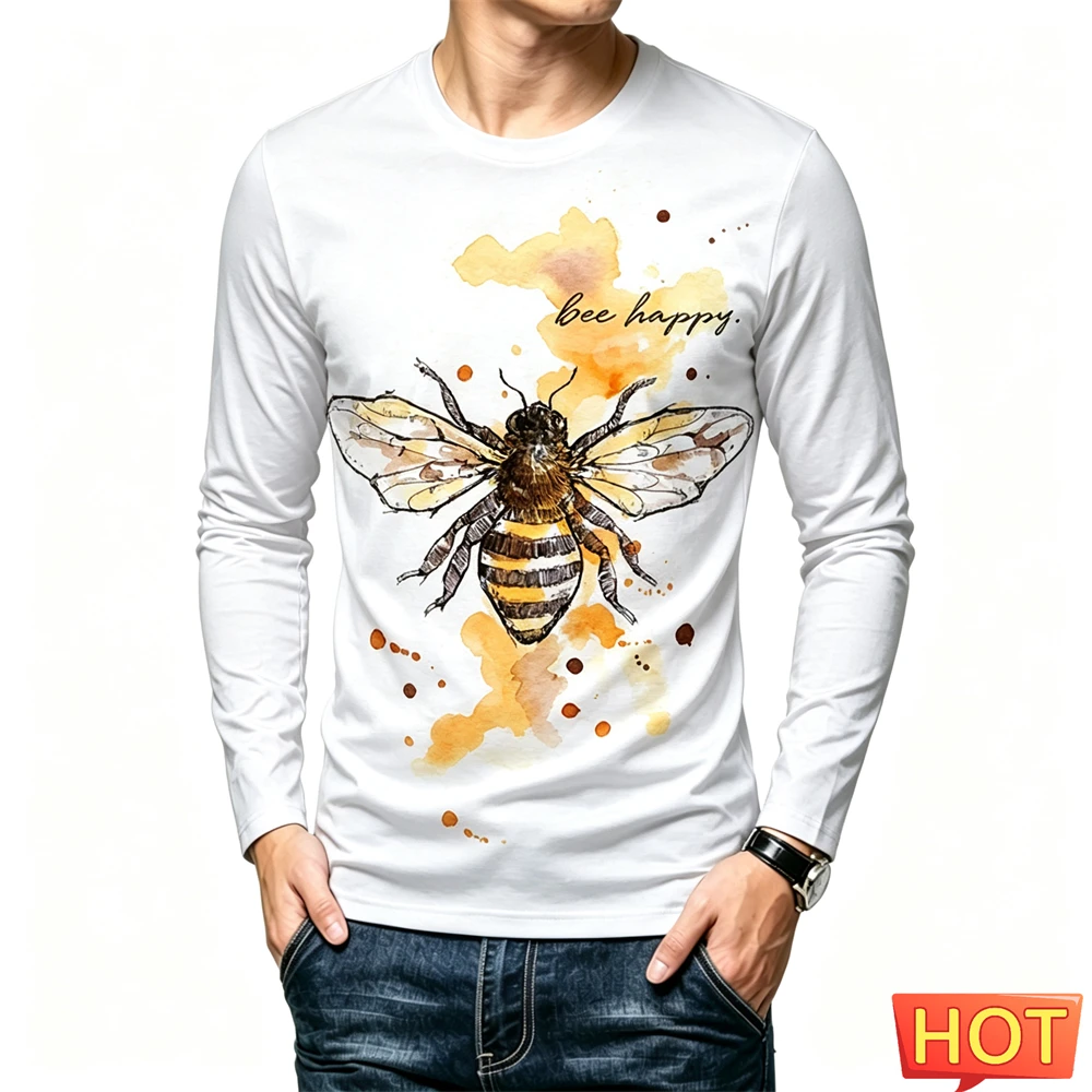 Street Fashion Style - Grappig Bijenpatroon Print Heren T-shirt met