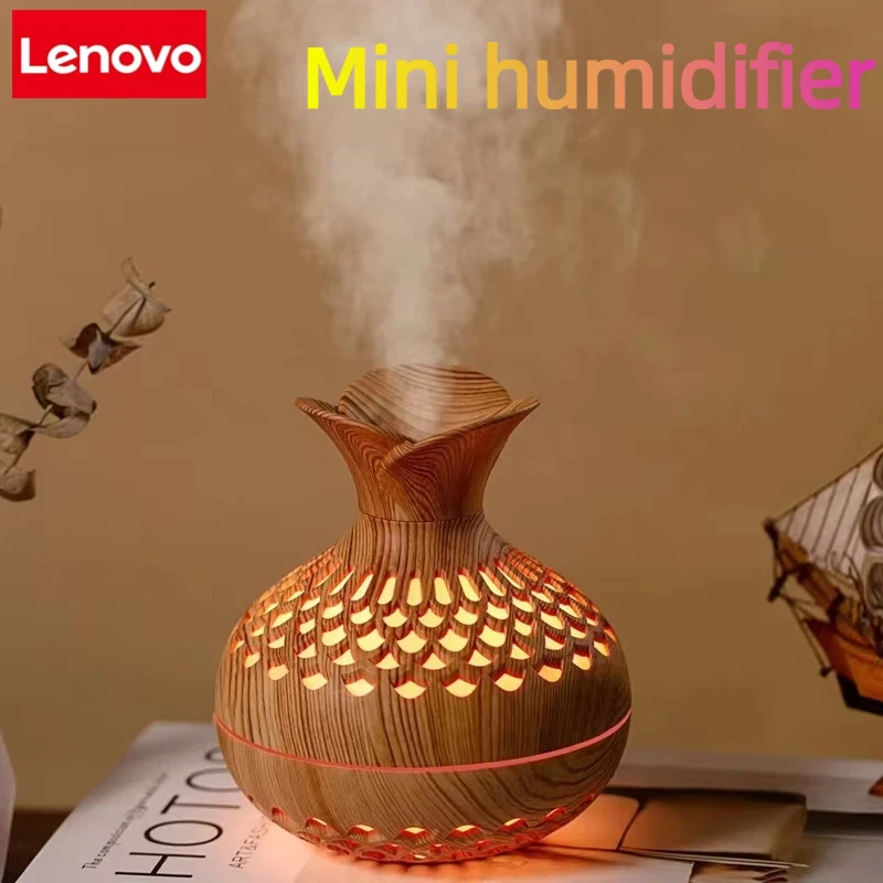 Lenovo 300ml USB Air Humidifier Mini Humidifier Desktop Humidifier Hollow Vase Shape Humidifier With Colorful Night Lights