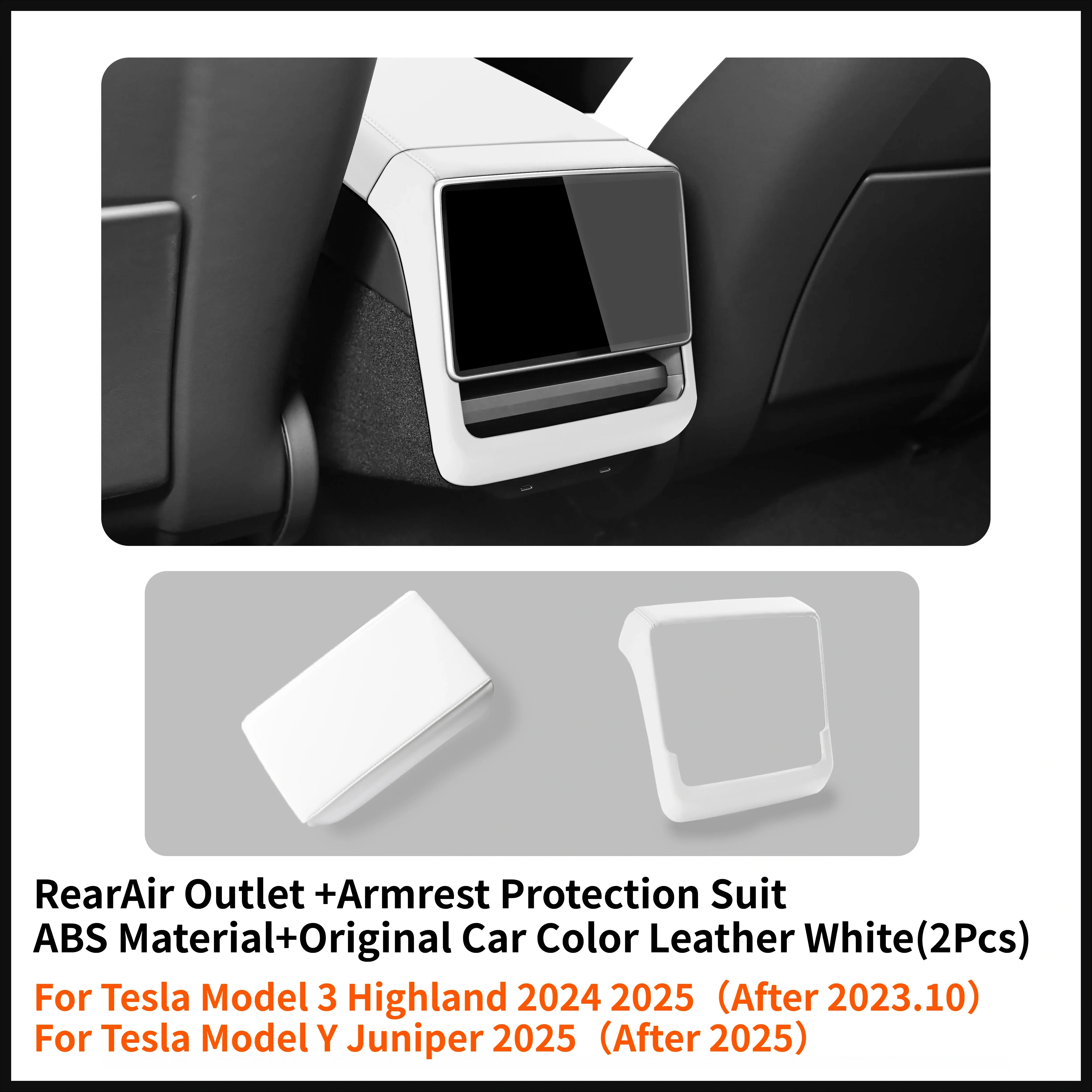 For Tesla Model 3 Highland ModelY Juniper YL Rear Screen Frame PU Leather ABS Protector Cover Armrest Box Cover Car Accessories
