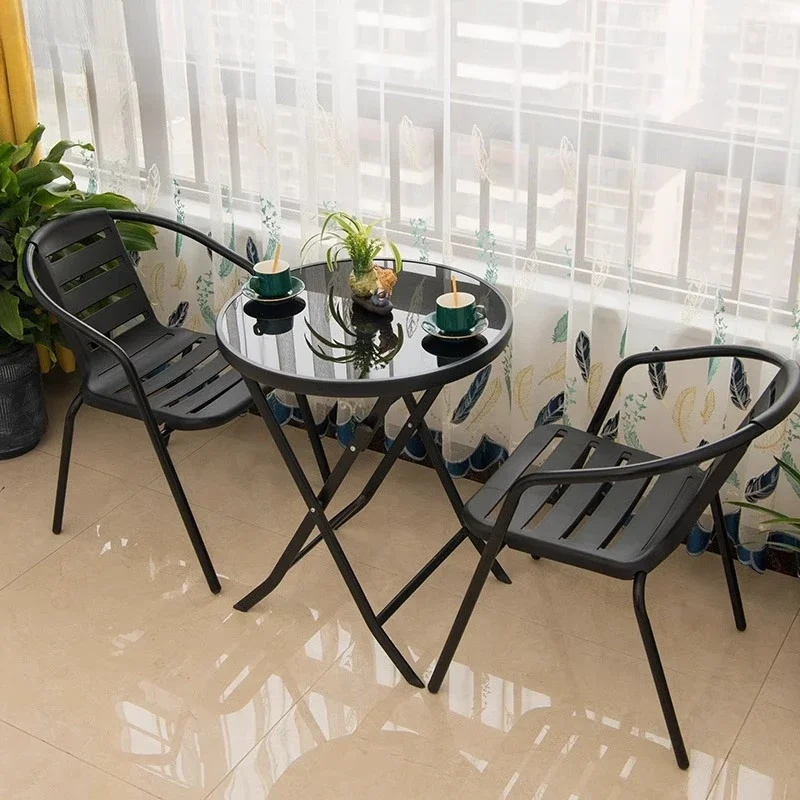 Outdoor tables and chairs, balcony three-piece waterproof and sunscreen open-air leisure chair, creative tea table outside