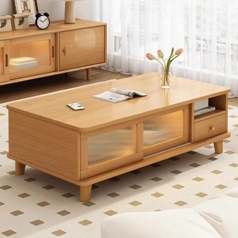 Coffee table solid wood core living room household small apartment log style new table modern simple sofa tea table TV cabinet