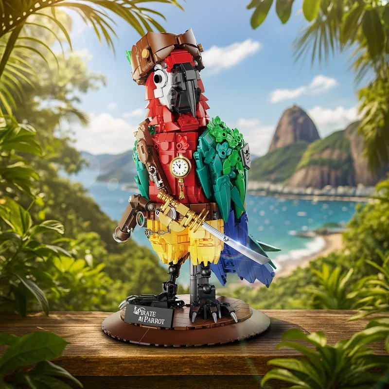 

New Pirate Parrot Building Blocks Animals Cute Ornament MOC Creative Bricks DIY Bird Models Figurine Decoration Halloween Gift