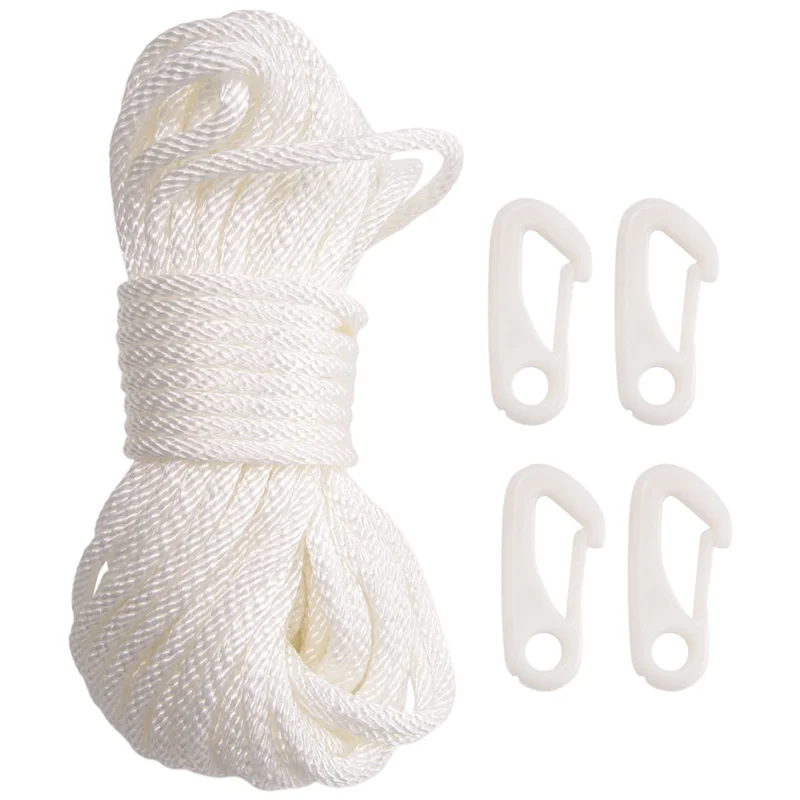 ABNL 50 Feet X 1/4Inch Flag Pole Halyard Rope With 4 Pieces Flag Pole Hook Clips,Outdoor Flagpole Accessories Compatible