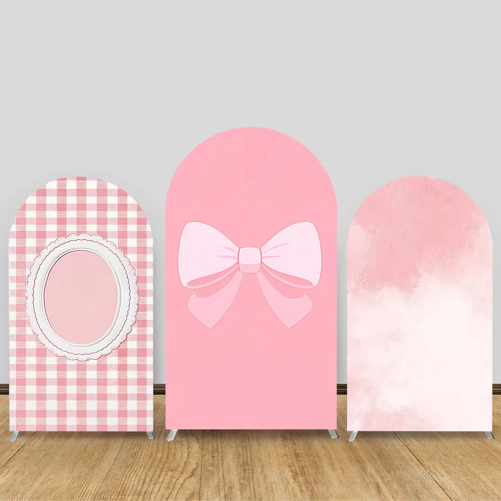 

Pink Bow Arch Backdrop Cover Soft Ballet Floral Dance Dress Decoration Baby Shower Girl Birthday Party Arched Background