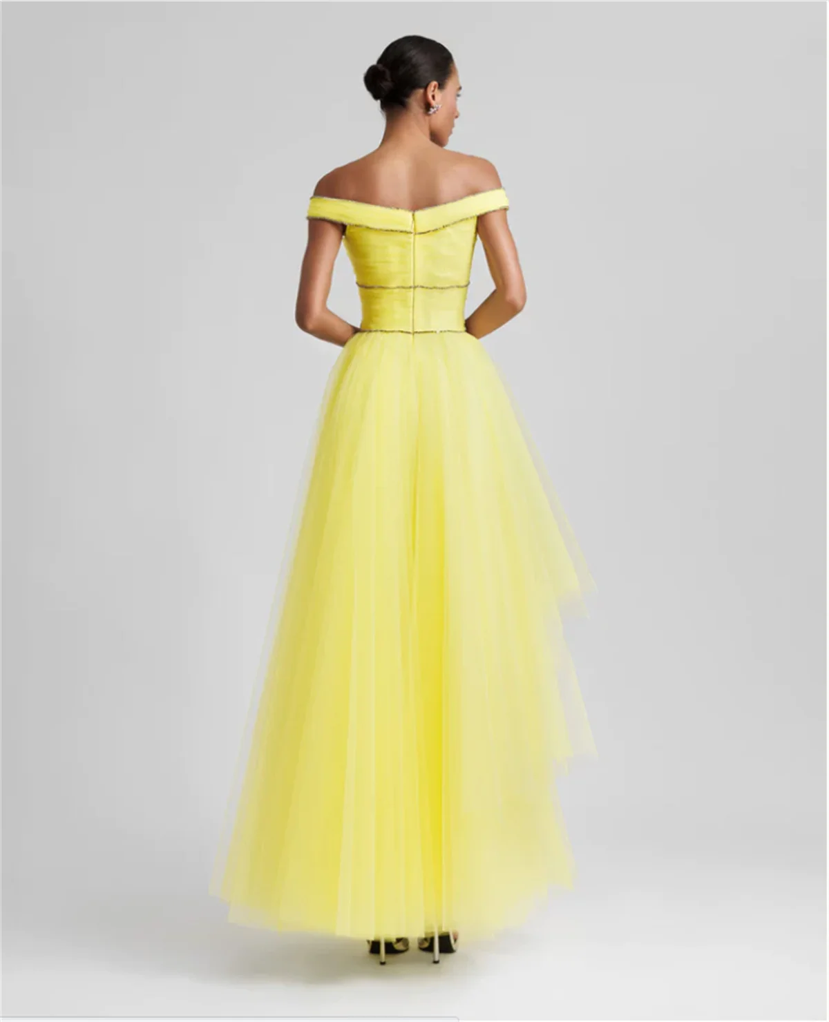 Sexy A-Line Cutout Susp Tuffy Skirt 2024 Simple Yellow Chiffon Tulle Evening Dress Formal Occasion Prom Dress Custom Color New