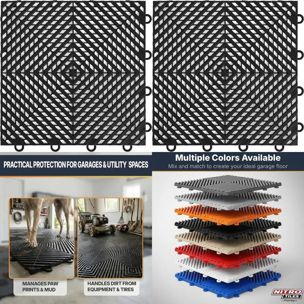 

Плитка для пола гаража 12x12 дюймов, с вентилируемой конструкцией для отвода воды, подходит для гаражей, подвалов и влажных помещений, усиленная конструкция.