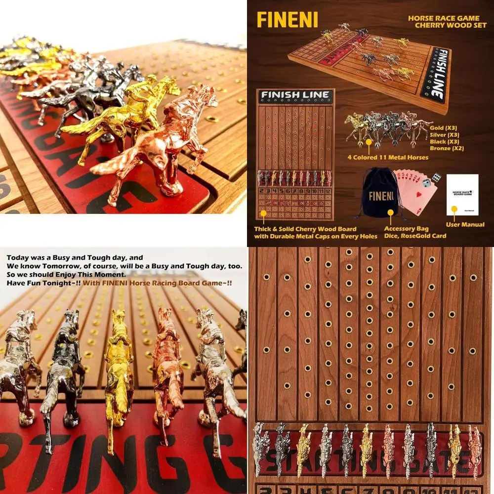 

Elegant Horse Racing Board Game for Adults: 11 Metal Horses, 22 Cherry Wood Board, Dice & Cards