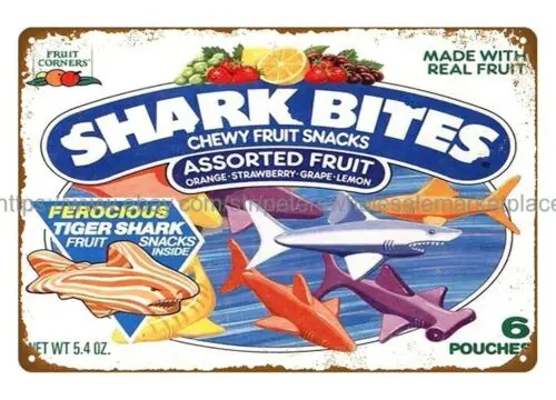 Shark Bites fruit snacks metal tin sign wall accessories for living room