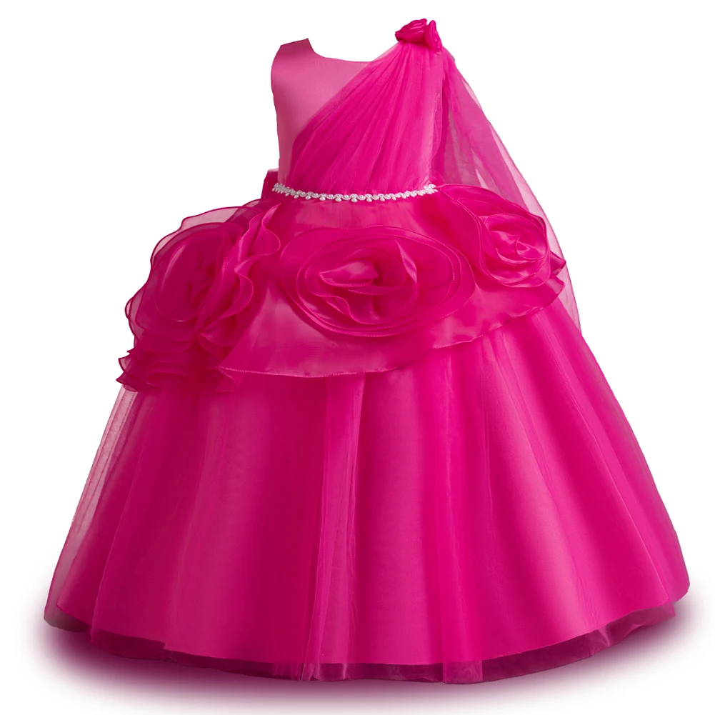 Nuovo vestito da principessa soffice in rete da ragazza senza maniche con fiore grande per abbigliamento da festa di compleanno per bambini da 3 a