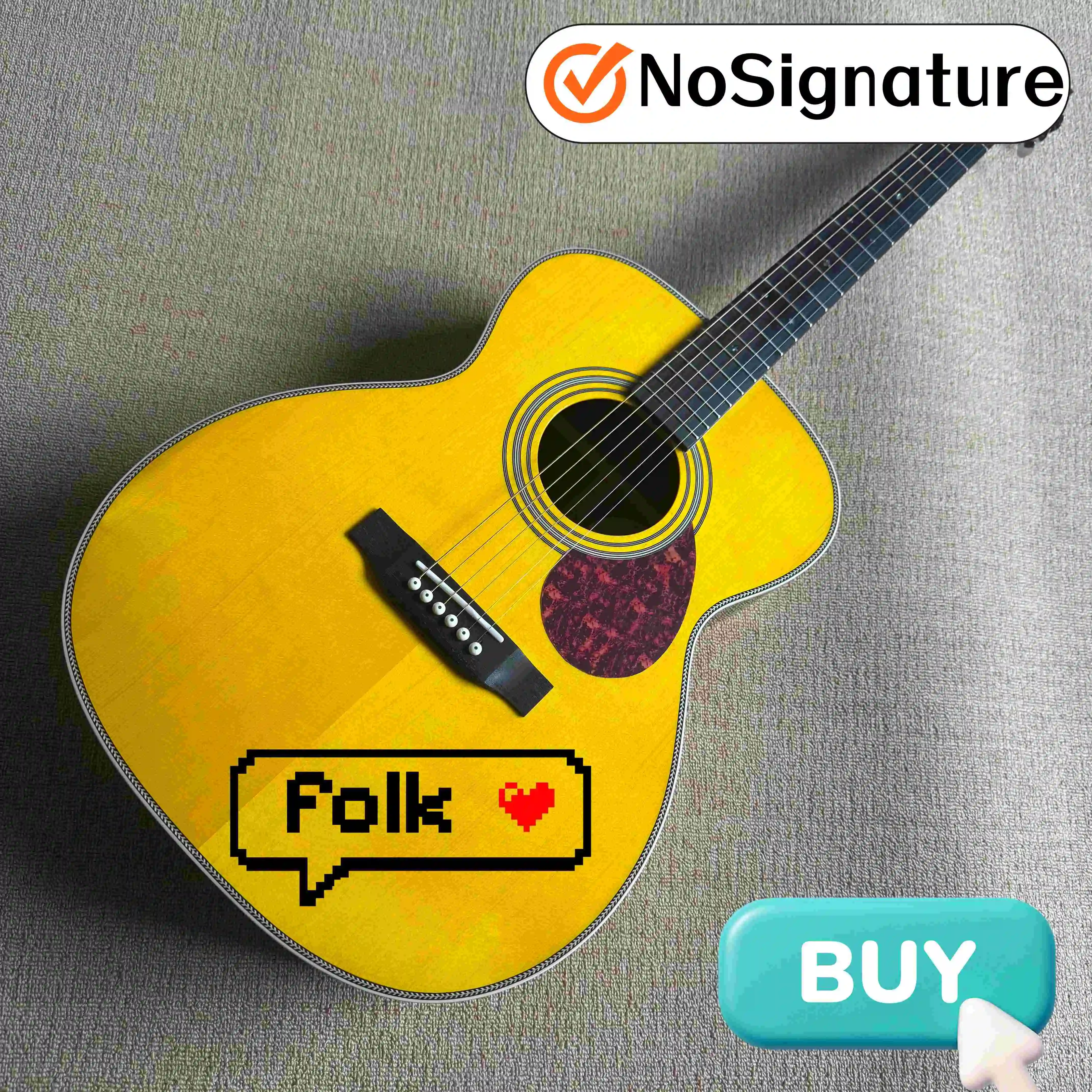 Guitarra Acústica Amarilla Serie O-M 28, Diapasón sin Firmar, con 6 Cuerdas, Estilo Folk