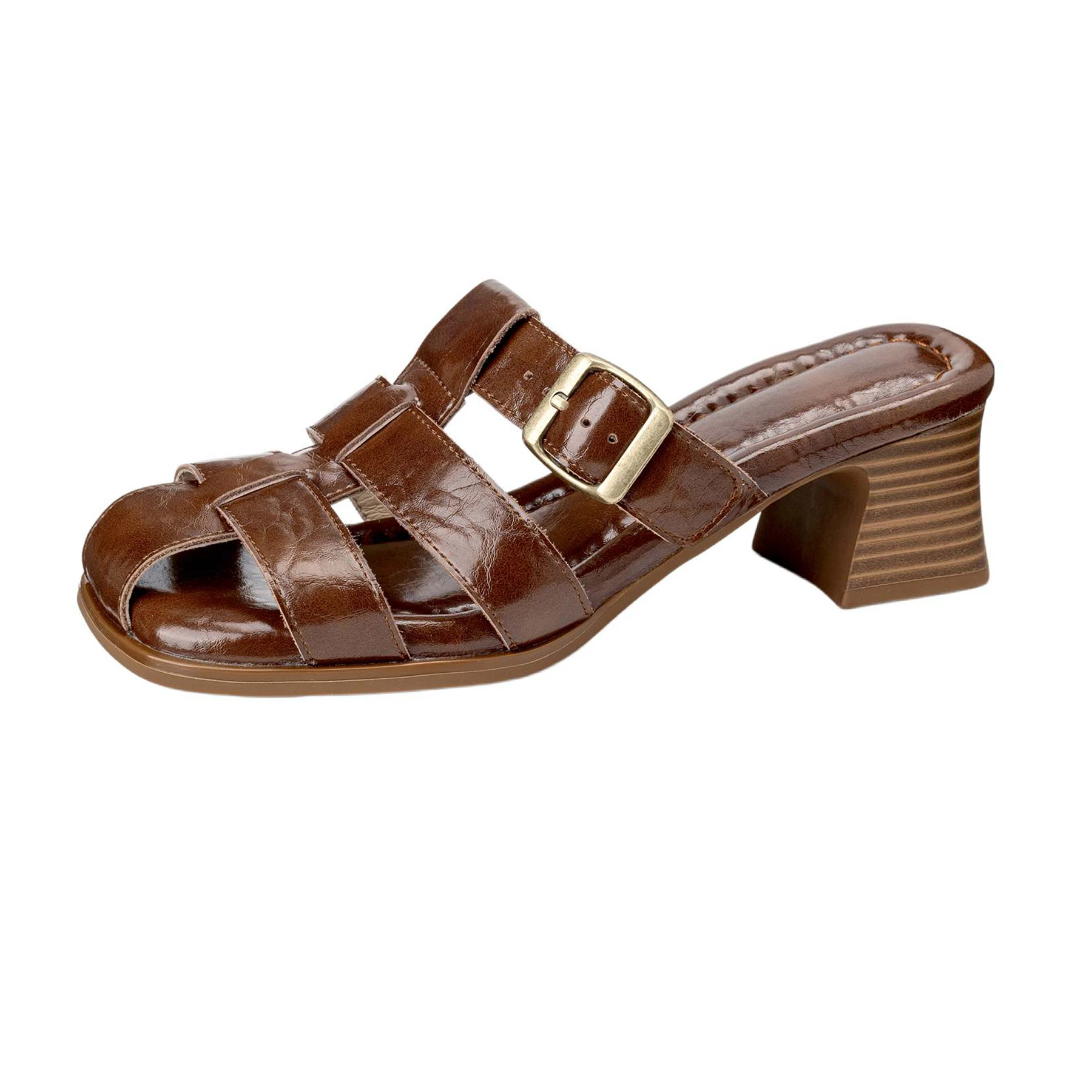 Plus Size 34-41 Cow Skin Mules Buckle Straps Retro Summer Shoes High Heels Casual Slingback Dating Catwalk Brand Women Sandals