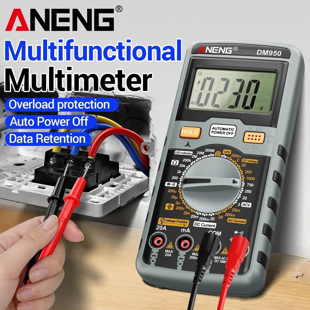 Multifunctional Multimeter Professional Tester 1999 Count Digital AC/DC Voltage Current HFE Transistor Detector Tool ANENG DM950