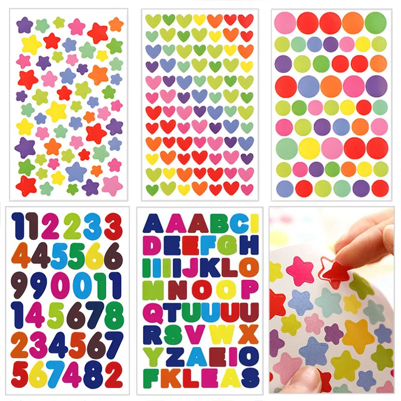 Colorful Sticker Stars Hearts Dots Numbers Letters Self-Adhesive Stickers Planner Scrapbooking Journal Notebook Decoration TMZ