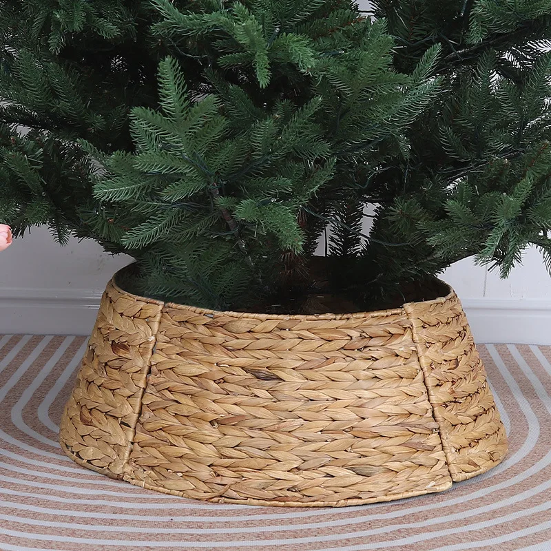 Rattan Christmas Tree Collar Wicker Tree Skirt Stand Base Cover 24 inch Hand Woven Four Piece Assembly Christmas Tree Enclosure