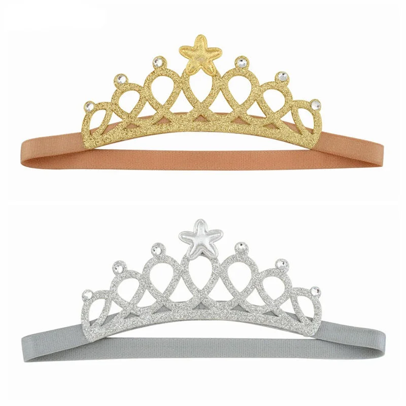 1pc Princess Crown Shiny Gold Silver Tiara Hairband Kids Baby Girl Birthday Party Decoration Headband Hair Accessory