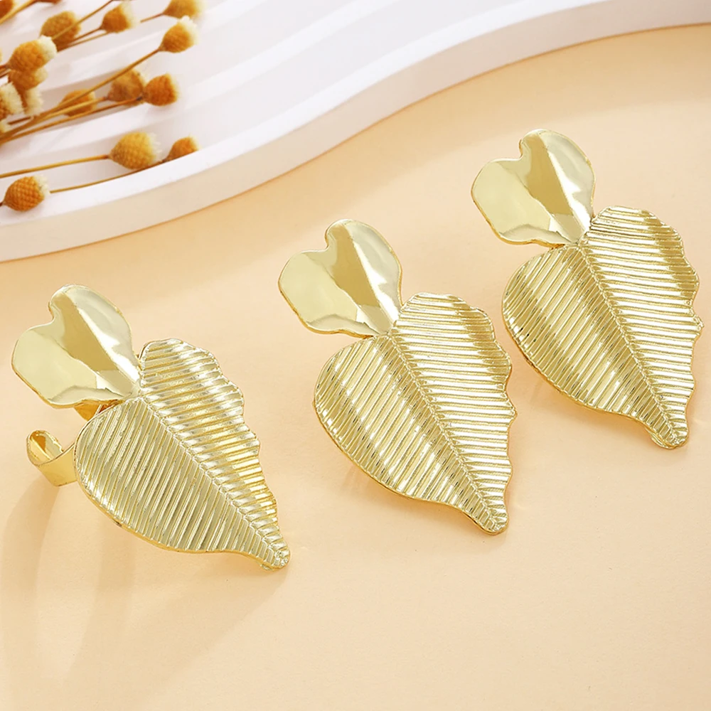 

Delicate Style Earrings Trendy Minimalist Drop Earrings and Finger Ring Set Luxury Gold Color Jewelry Daily Wear Party Gift
