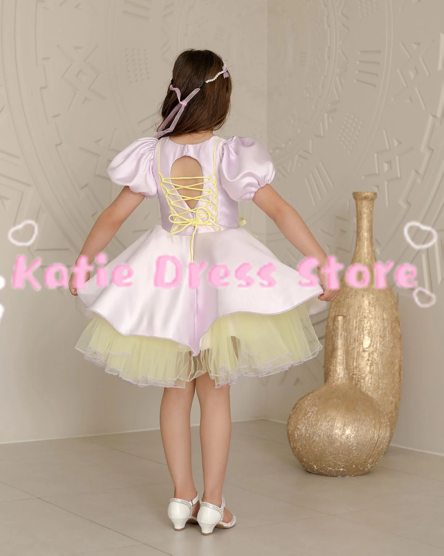 Customized Flower Girl Dress For Wedding Tulle Puffy Short Sleeve Princess Kids Birthday Party First Communion Ball Gowns