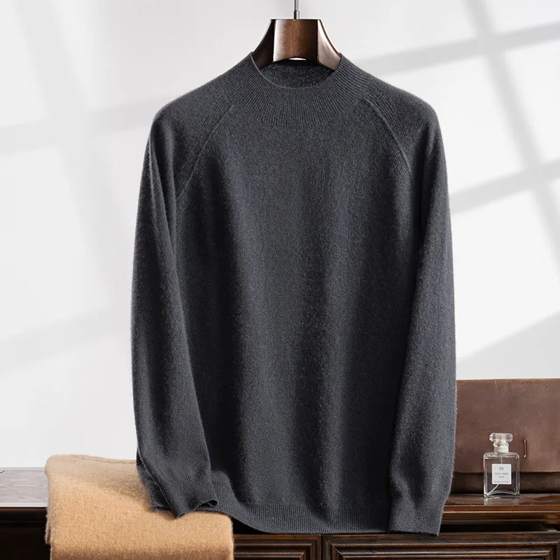 Fashion autumn and winter new 100% cashmere men o neck sweater loose jumper slim warm knit solid color long sleeve top