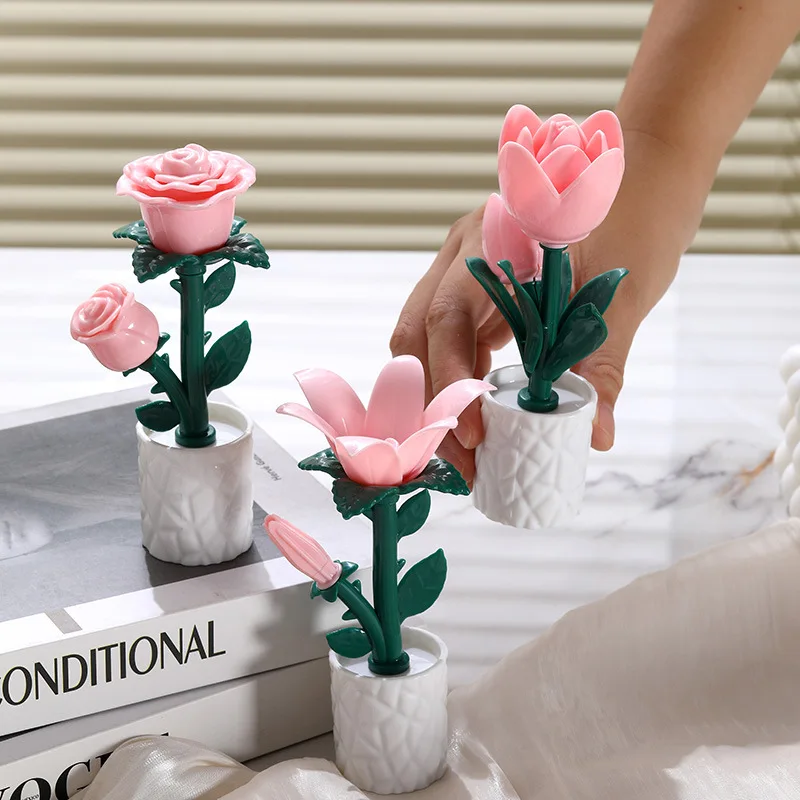 Assembly Flower Building Blocks Lamp Tulip Rose DIY Table Night Light Warm Decor Light Creative Present For Girl Friend
