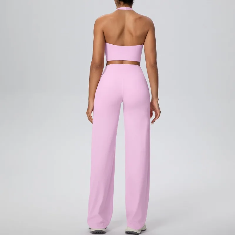 

Women's Solid Color Yoga Set Brushed Hair Hanging Neck Slimming Beautiful Back Sports Set Outdoor Sports Leisure Fitness Suit