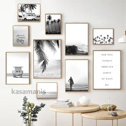 Black and White Coastal Surfing Landscape Posters & Prints Sea Wave Surfboard Photography Pictures Canvas Painting Home Decor