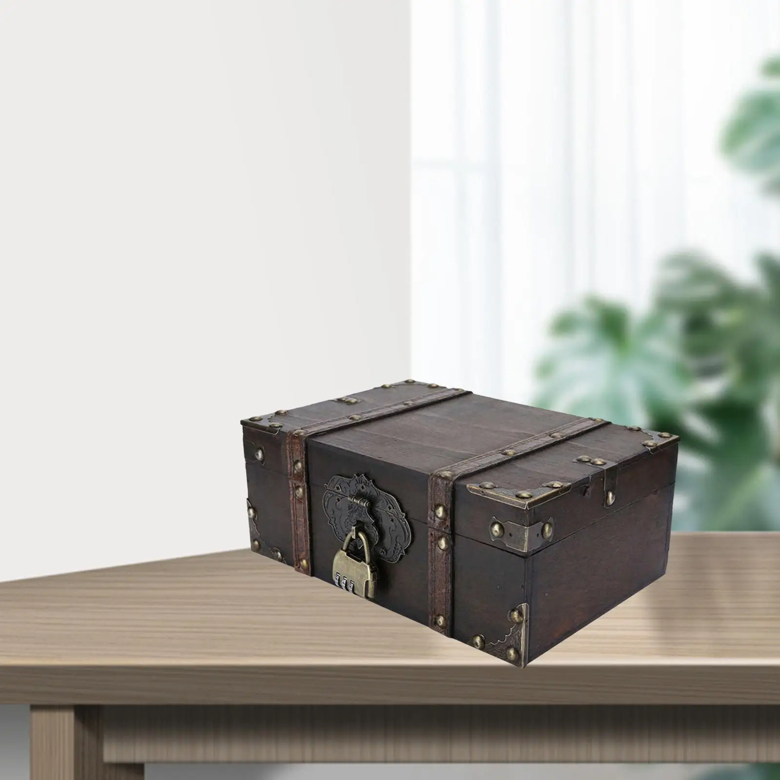 صندوق تخزين المجوهرات الخشبي العتيق على شكل صندوق الكنز منظم 2302 رمادي
