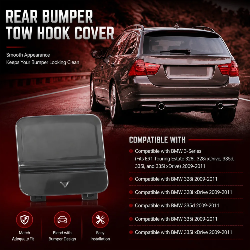 Car Rear Bumper Towing Hook Cover Lid Black For BMW 3-SERIES E90 TOURING ESTATE 335d 335i 328i 2009 2010 2011 51127202673
