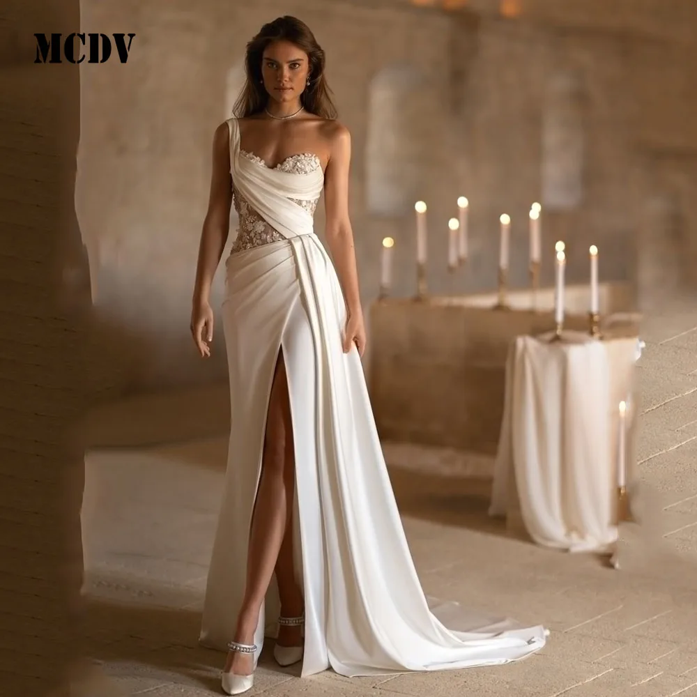 

MCDV One Shoulder Vintage Wedding Dresses For Women 2025 Customized Bridal Beach Applique Mermaid Wedding Gowns Robe Mariage
