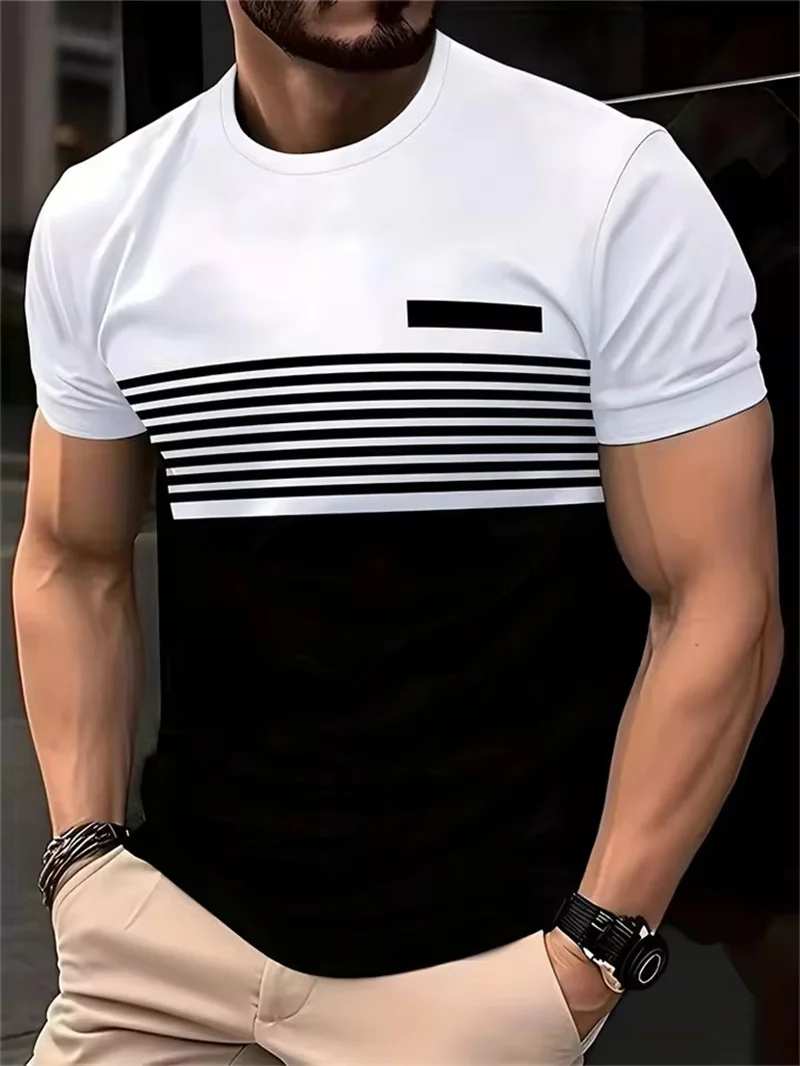 

Fashion Striped Pattern Men's Short Sleeve T-Shirts Summer 3d Printed Street Trend Simple T Shirt 6XL Plus Size Casual Tops