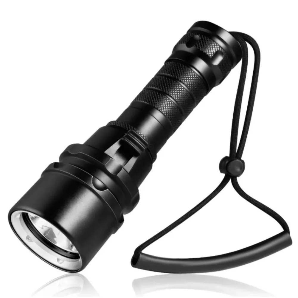 ไฟฉายดำน้ำกำลังสูง IP68 กันน้ำ ไฟ LED ระดับมืออาชีพ พร้อมเชือกถือ สำหรับดำน้ำลึก
