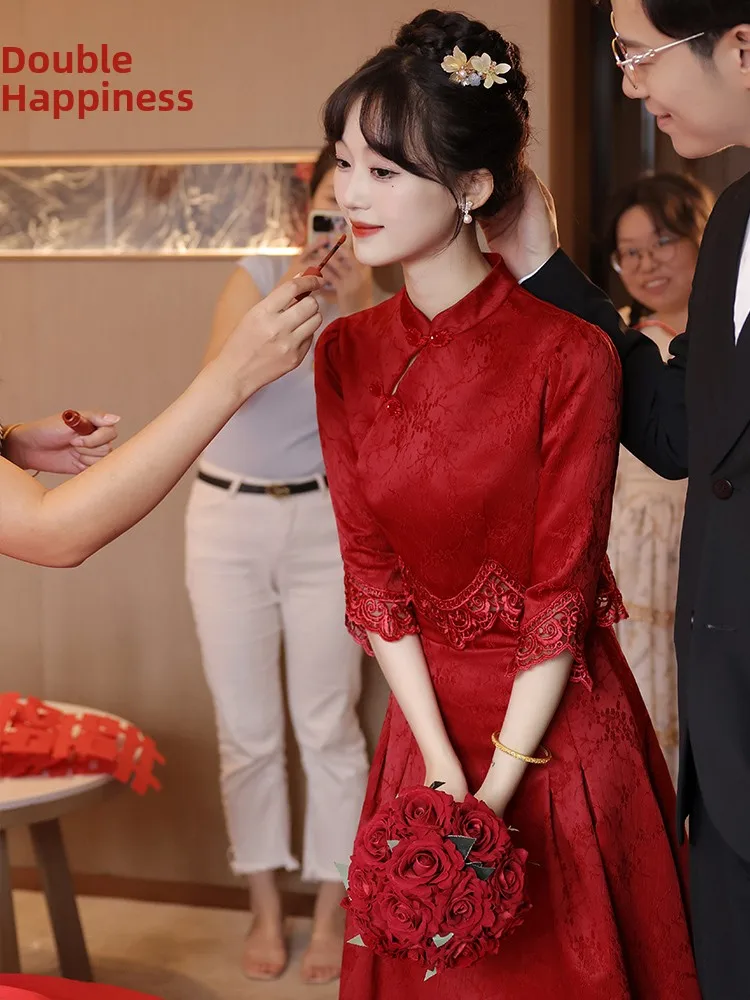 

Ele Red Qipao Wedding Dr Svel Long Evening Gown for Bridal Return Visit White Enhancing Vintage Sle Dr