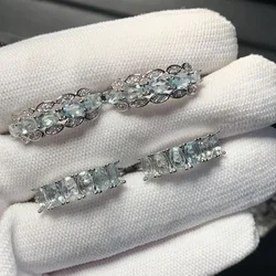 Vintage Natural Aquamarine Ring For Women Stainless Steel Simple Fine Jewelry Stone Gemstone Classic Style