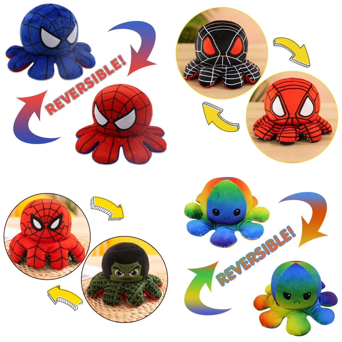 Hot Spiderman Flip Octopus Doll Toys Double Emoticon Cute Plush Toy That Can Be Flipped Funny Birthday Halloween Gift for Kids