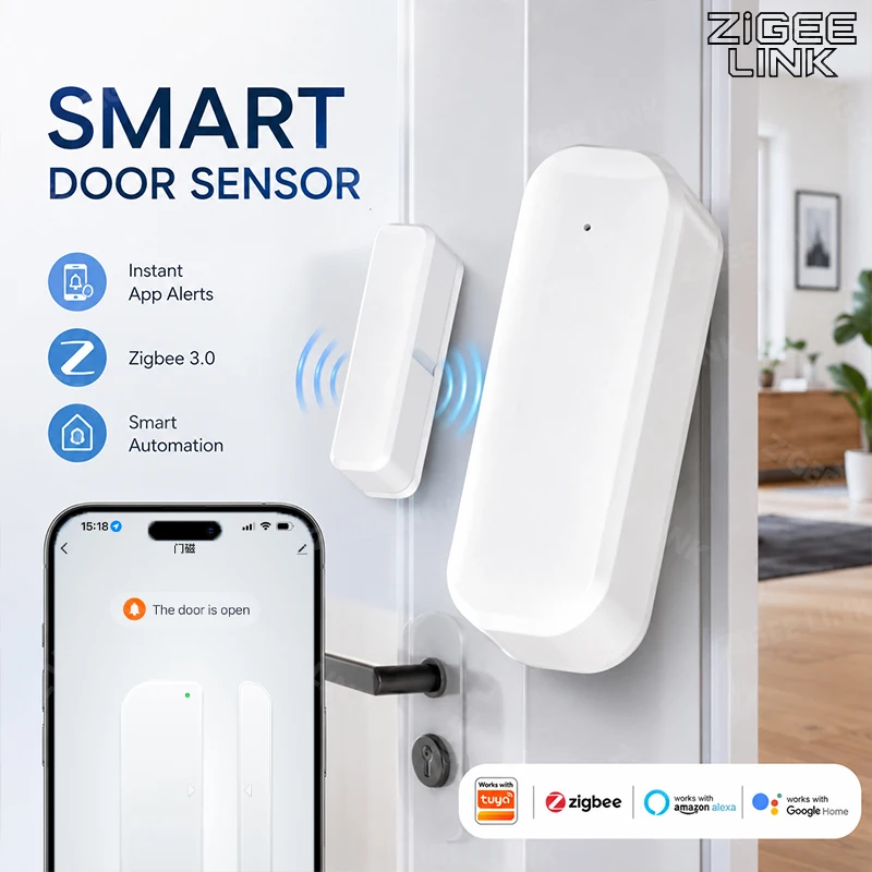 Wireless Zigbee Magnetic Door Window Detector Smart Home Anti-Theft Contact S...