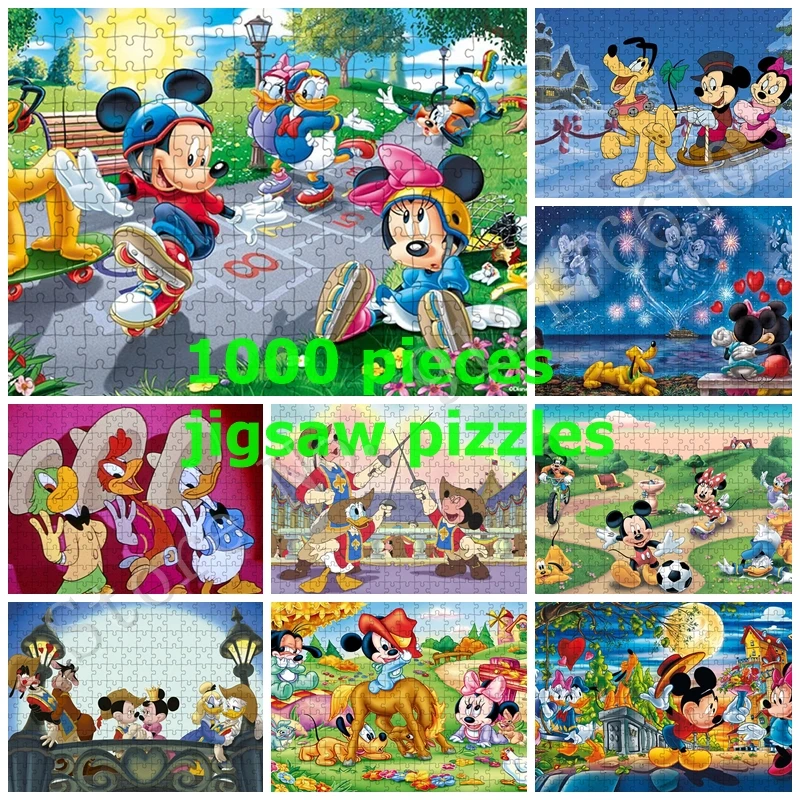 Romantic Disney Mickey Jigsaw Puzzle Cartoon Art Donald Duck and Minnie Fashion Paper Puzzles 1000 Pieces for Adult Crafts Decor