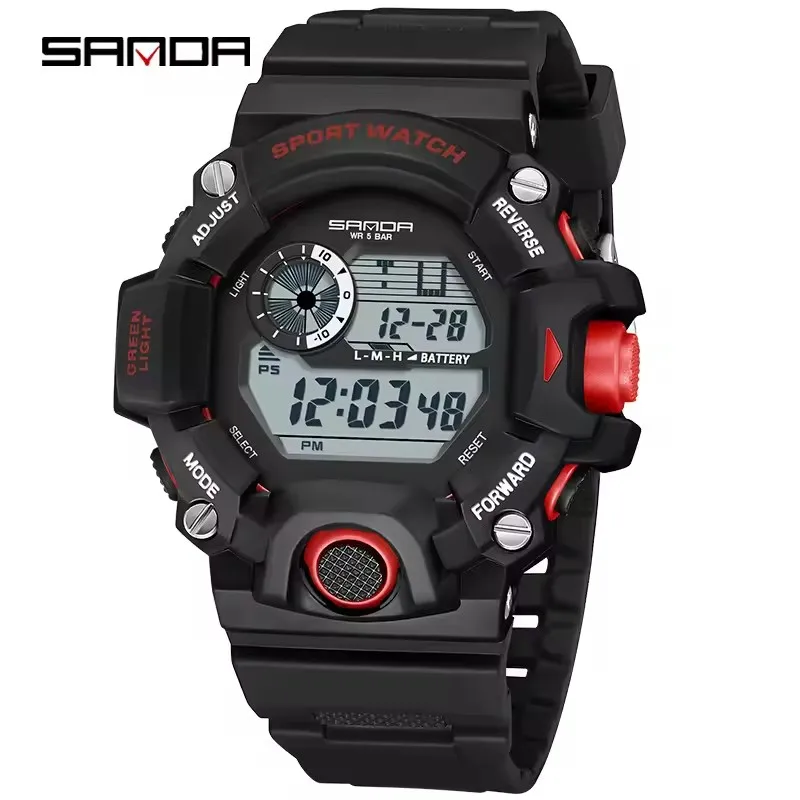 SANDA 326 신형 남성용 전자 디지털 시계 군용 야외 LED 야간 조명 레저 스포츠 방수 남성용 시계