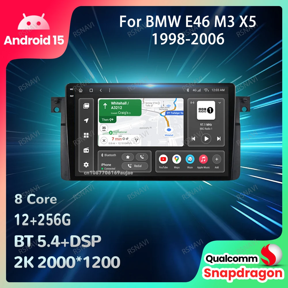 

Автомобильный радиоприемник Android 15 для BMW E46 M3 X5 1998-2006 QLED авторадио Viedo плеер беспроводной Carplay Auto 5G WIFI BT 4G LTE стерео GPS