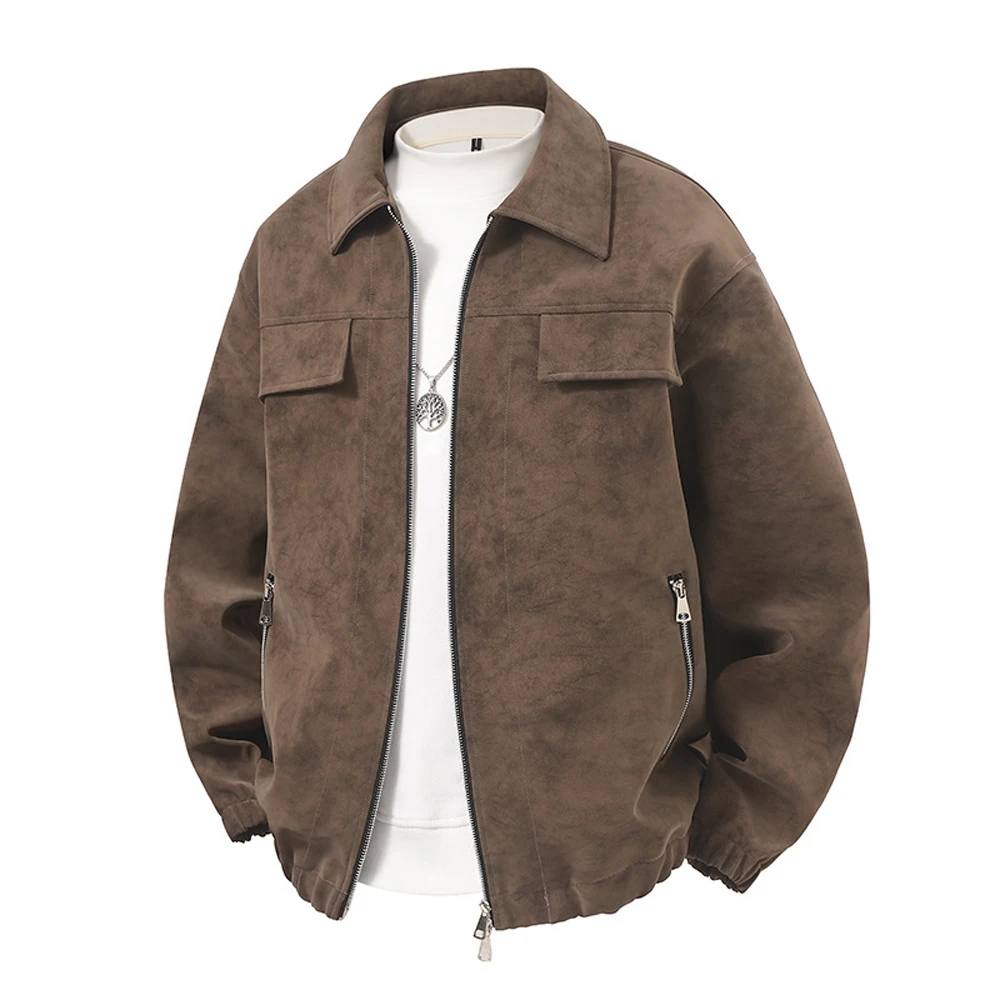 Autumn Men's Faux Suede Leather Jackets Vintage Man Streetwear Motorcycle Zipper Coats Men Windbreaker Cargo Leather Coats