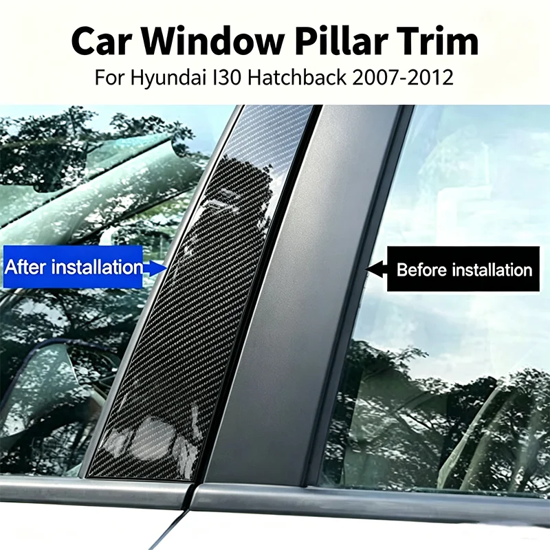 For Peugeot 208 2021-2024 6Pcs Set Gloss Black Car Stickers Window Trim Cover BC Column Strip Pillar Posts Styling