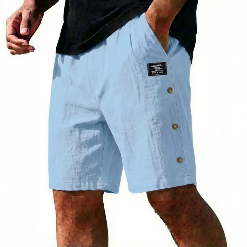 Mens Summer Linen Loose Casual Shorts Buttoned Beach 5 Inch Quick Dry Pants