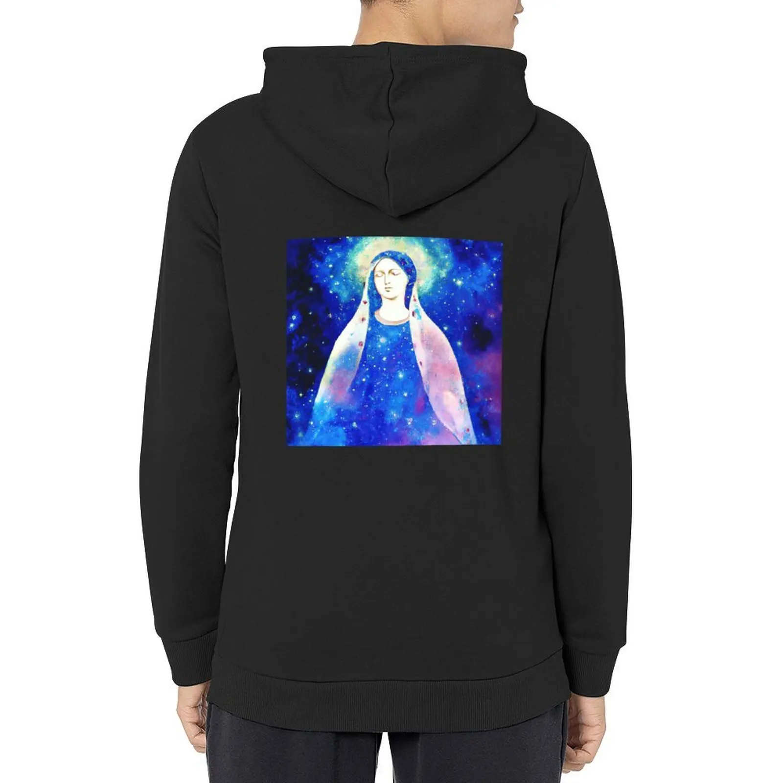 

The Virgin Mary against a galaxy of stars Hoodie anime clothes autumn hooded shirt mens clothing hoodies and sweatshirts new