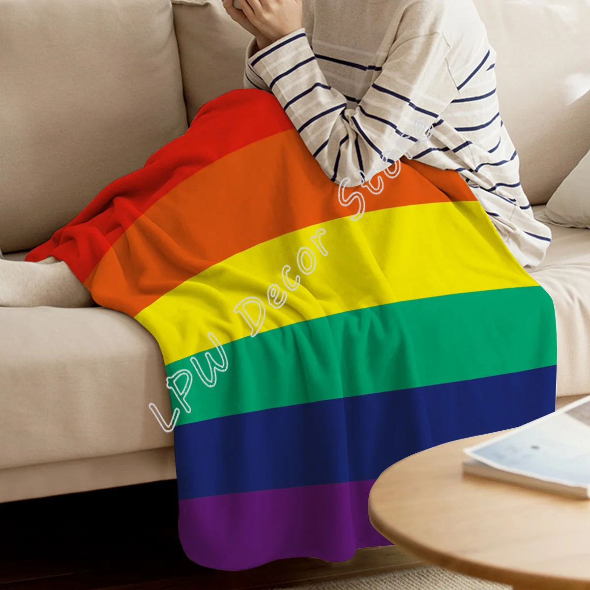 Flannel Blankets Colorful Stripe  Pride Rainbow Blanket Cushion Warm Throws on Sofa Bed Home Bedspread Travel Fleece Blanket